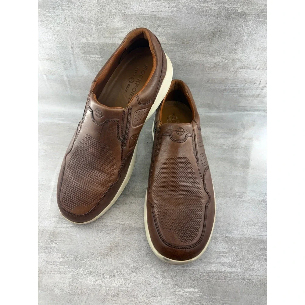 Rockport Men Brown Leather Lets Walk Slip On Loafers CH4263 Size 9.5 W